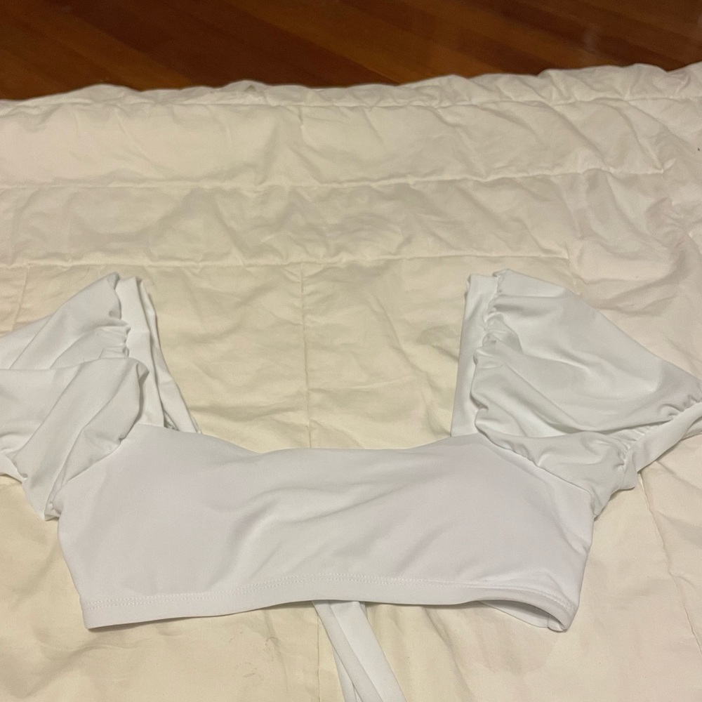 White puff sleeve bikini Top